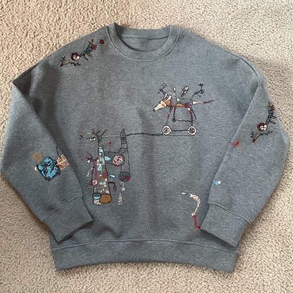 urban dress Sweaters - Urban Dress Embroidered Crewneck Pullover Sweater neutral gray